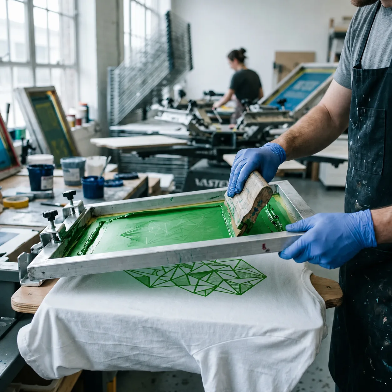Screen printing at Victory Apparels